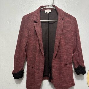 Skies Are Blue Burgundy Blazer Classic Notched Lapels Tailored Fit